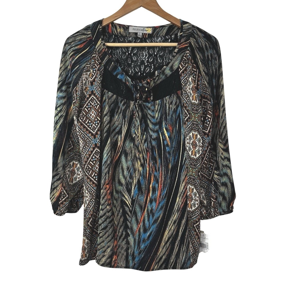 Figueroa Flower Peasant Top Blouse Aztec Boho Festival Multicolor Womens Large